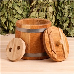 Кадка-бочка для засолки дубовая, 3 л, нержавеющий обруч, с крышкой, с гнетом