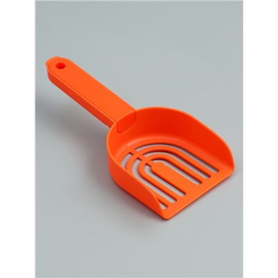 Совок для уборки за кошкой, 22×7×6 см, с подставкой, пластик, белый, оранжевый