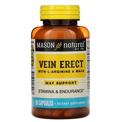 Mason Natural, Vein Erect with L-Arginine & Maca, 80 Capsules