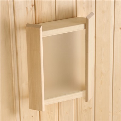 Абажур для бани и сауны, деревянный, настенный, со вставкой из белого стекла, «Добропаровъ»