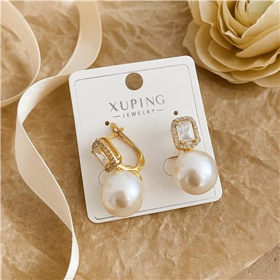 Серьги коллекция "Xuping" покрытие позолота, вставка: искусственный жемчуг и фианиты, арт.004.050