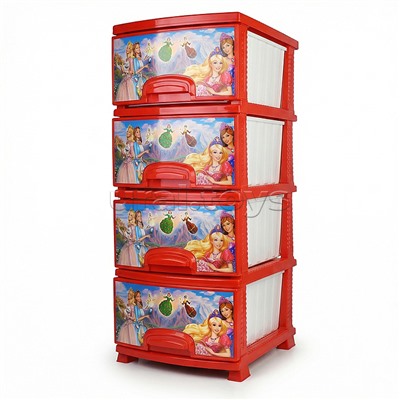 Комод "Декор" "Принцесса" 4 секции красный перламутр