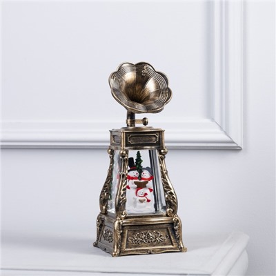 Светодиодная фигура «Граммофон со снеговиками» 11×28×11 см, пластик, батарейки ААх3 (не в комплекте), USB, свечение тёплое белое