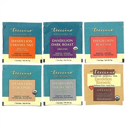 Teeccino, Dandelion Herbal Tea Sampler, 6 Flavors, Caffeine Free, 12 Tea Bags, 2.54 oz (72 g)