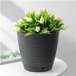 Горшок для цветов с поддоном Saffron, 2.6 л, d=17.6 см, h=16.2 см, пластиковый, серый
