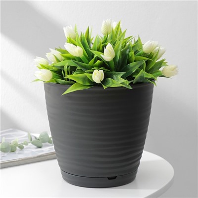 Горшок для цветов с поддоном Saffron, 2.6 л, d=17.6 см, h=16.2 см, пластиковый, серый