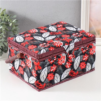 Шкатулка для рукоделия и шитья «Пуансеттия на чёрном», хранение ниток, иголок, мелочи, 19×26×14.5 см