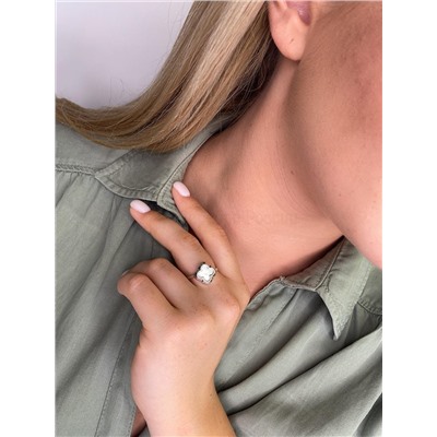 Кольцо из серебра с белым перламутром родированное 925 пробы 411-10-261-1р