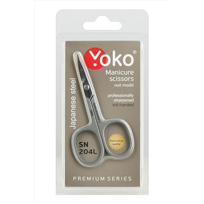YOKO Ножницы маникюрные для кутикулы изогнутые для левшей / Premium Series SN 204L, матовые, ручная заточка, 9 см KRISTALLER, 1111033