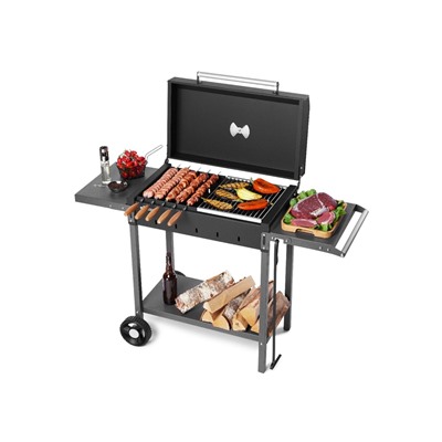 Мангал MAH 203, 128.5×52×90.1 см, 2 мм, колеса, боковые полки, крышка