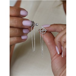 Серьги-пусеты с цепочками из серебра родированные 2-040р