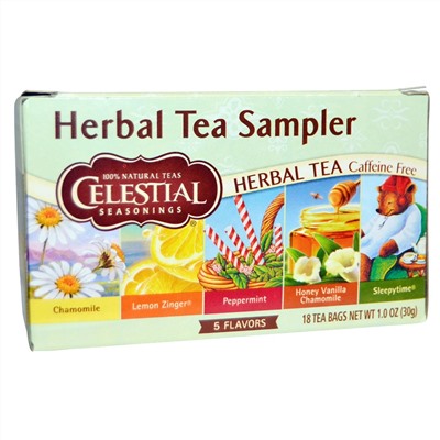 Celestial Seasonings, набор травяных чаев, без кофеина, 5 вкусов, 18 чайных пакетиков, 30 г (1,0 унция)