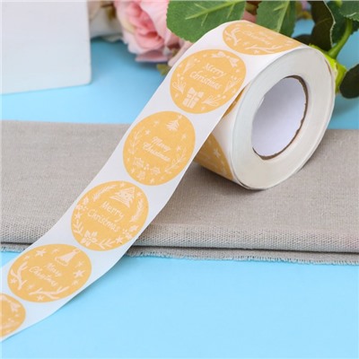 Наклейки крафт в рулоне «НГ», 500 шт.,3.8×3.8 см