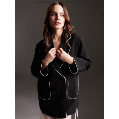 Пиджак женский с кантом MINAKU: Casual Collection, чёрный, размер 44