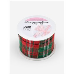 Лента текстильная «Клетка», 50 мм, 4.5±0.5 м, красная, зелёная