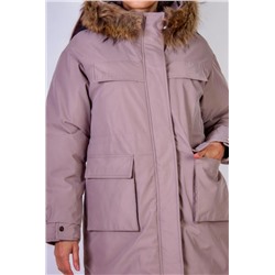 Зимняя парка удлиненная, с капюшоном натуральный мех арт. 619 (Коричневый)