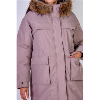 Зимняя парка удлиненная, с капюшоном натуральный мех арт. 619 (Коричневый)