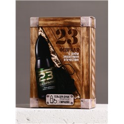 Подарочный набор «23 февраля», гель для душа и мочалка для тела, аромат пряный виски, 200 мл, Чистое счастье