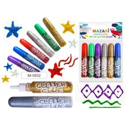 Гель с блестками НАБОР 6 цв х 6 мл M-5652 Mazari