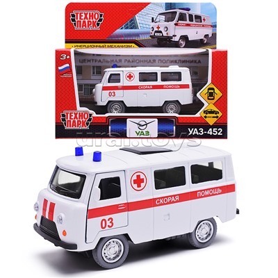 Машина металл УАЗ-452 "Буханка" Скорая 10,5 см, двери, инерционная