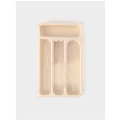 Лоток для столовых приборов с крышкой Доляна, 4 секции, пластик, 30×18×4.5 см, молочный