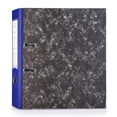 Папка с арочным механизмом "Attomex" A4 75 мм мраморная картонная разобранная, корешок из PVC, наварной карман с этикеткой, металлическая окантовка, запечатка форзаца, запечатка форзаца, синяя