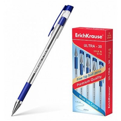 Ручка шариковая ULTRA-30 Stick&Grip Classic, Super Glide Technology синяя 0.7мм 19613 ErichKrause