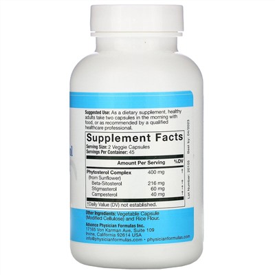 Advance Physician Formulas, Beta-Sitosterol, 400 mg, 90 Vegetable Capsules