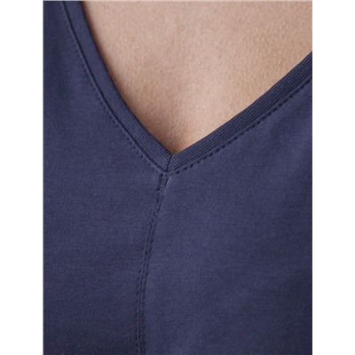 Платье свободное с V-вырезом из 100% хлопка с поясом и разрезом