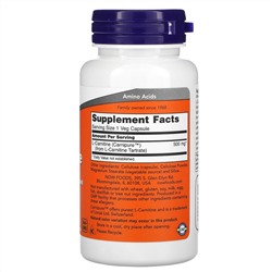 Now Foods, L-карнитин, 500 мг, 60 растительных капсул