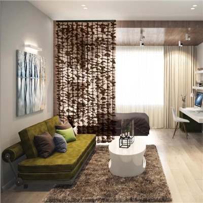 Штора - занавеска декоративная «Листики», 90×170 см, зигзаг, 12 нитей, кофейная