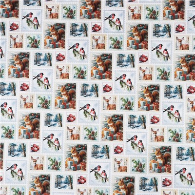 Упаковочная бумага на новый год, двухсторонняя крафтовая «Новогодние марки», 70×100 см