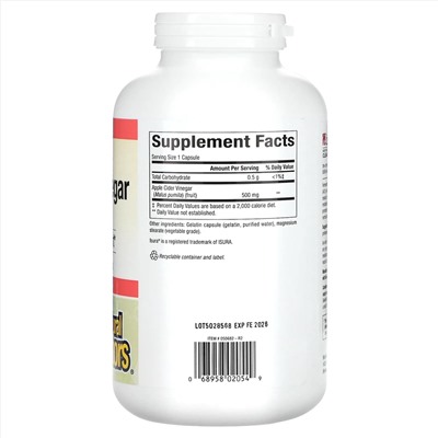 Natural Factors, Яблочный уксус, 500 мг, 360 капсул