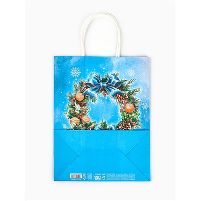 Пакет бумажный подарочный новогодний крафт «Чудеса случаются» 27×21×11 см