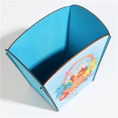 Корзина-шкатулка пасхальная «Кулич», голубая, 18 х 12 см.