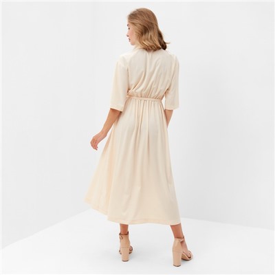 Платье миди женское на пуговицах MINAKU: Enjoy, бежевое, размер 42