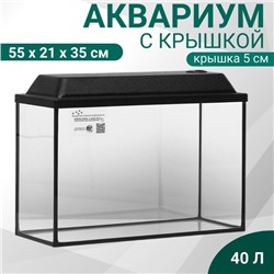 Аквариум Прямоугольный «Атолл» с крышкой, 40 литров, 55×21×35/40 см, чёрный
