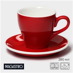 Кофейная пара Magistro Coffee time, 2 предмета: чашка 280 мл, блюдце d=15.5 см, фарфор, красная