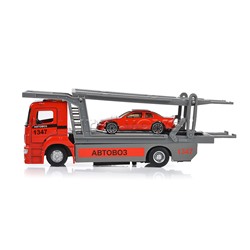 Машина металл KAMAZ Автовоз 20 см, (свет-звук, подвиж дет, машин, красн, в коробке