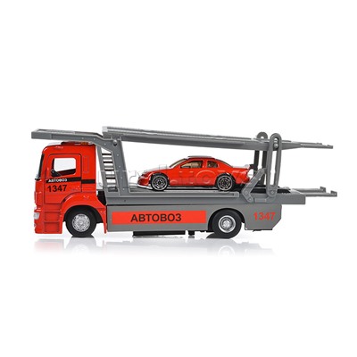 Машина металл KAMAZ Автовоз 20 см, (свет-звук, подвиж дет, машин, красн, в коробке