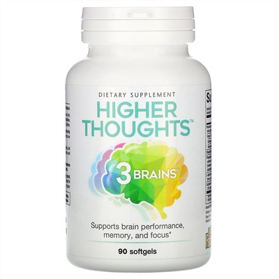 Natural Factors, 3 Brains, Higher Thoughts, добавка для поддержки работы мозга, 90 капсул