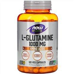 Now Foods, L-глутамин, двойной концентрации, 1000 мг, 120 растительных капсул