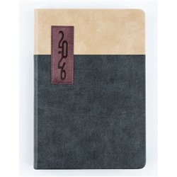 Ежедневник 2026 г. А5 352 стр. "РИМ" черный+бежевый с коричневой аппликацией 310153 Alpha-Trend