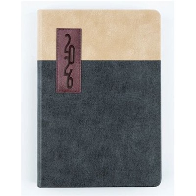 Ежедневник 2026 г. А5 352 стр. "РИМ" черный+бежевый с коричневой аппликацией 310153 Alpha-Trend