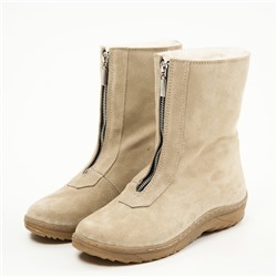 Ботинки женские бежевые замшевые на молнии, литая подошва