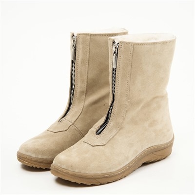 Ботинки женские бежевые замшевые на молнии, литая подошва