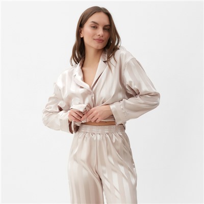 Пижама женская (рубашка, брюки) KAFTAN Silk «Полоска», цвет кремовый, размер 44-46