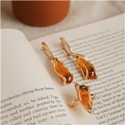 Комплект ювелирной бижутерии коллекция "Дубай" серьги и кольцо 17 р, покрытие позолота, вставка: искусственный янтарь, арт.007.117-17