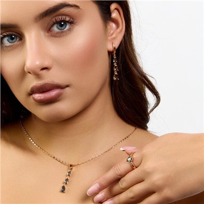 Комплект ювелирной бижутерии коллекция "Дубай" серьги, кулон и кольцо 18 р, покрытие позолота, вставка: фианиты, цвет: хамелеон, арт.414.304-18