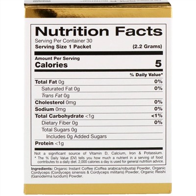 California Gold Nutrition, CafeCeps, органический растворимый кофе с кордицепсом и грибами рейши, 30 пакетиков весом 2,2 г (0,077 унции) каждый